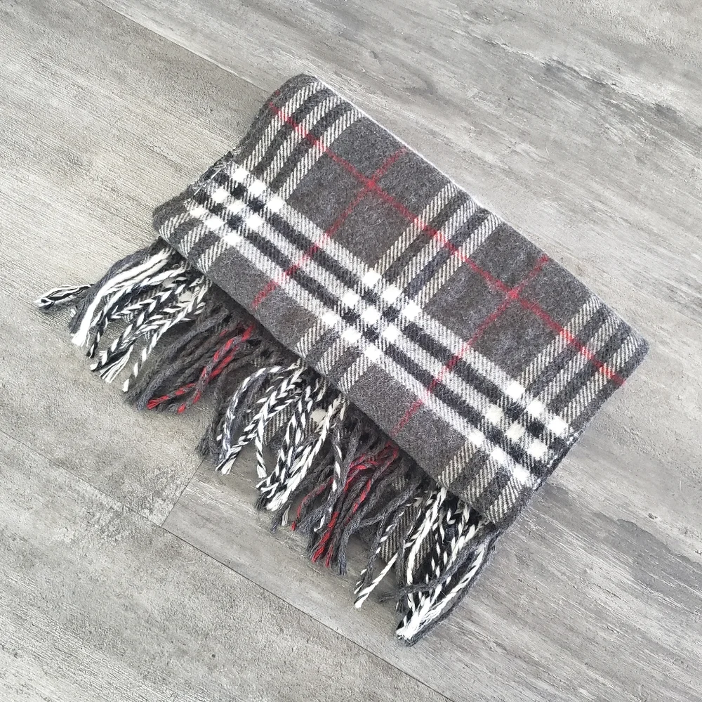 Dark Grey Plaid Glacier's Edge Fringed Scarf